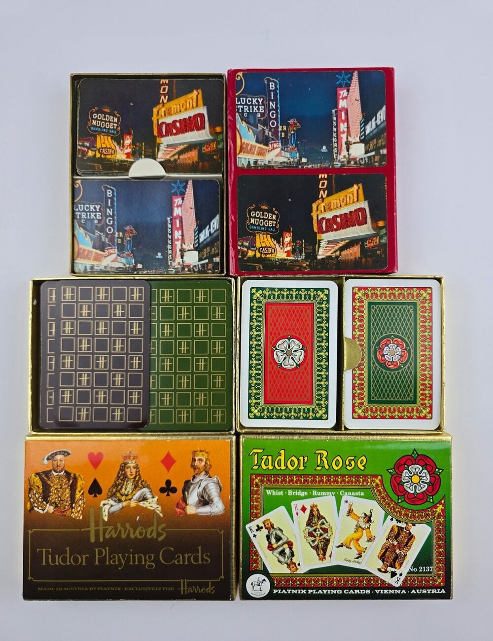 Lot 3 Double Deck Playing Cards Piatnik Tudor Rose / Harrods & Vegas Strips